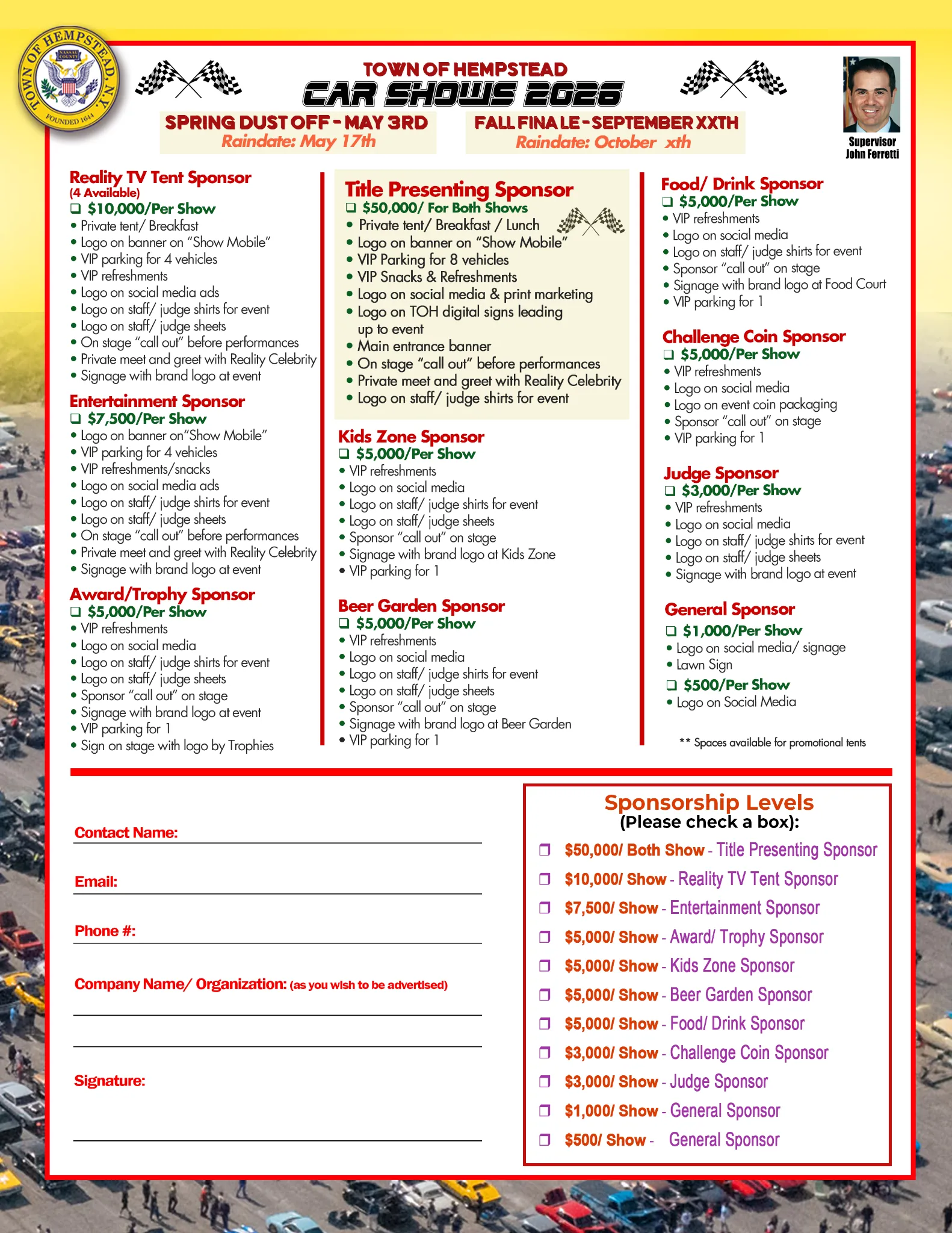Town of Hempstead 2026 Car Show Sponsorship
